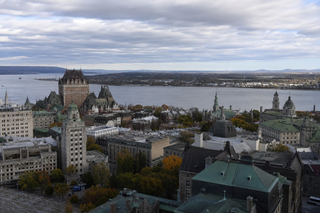 Panoramic view over Quebec City from the Observatoire de la Capitale on the 31st floor of the Marie-Guyart Building