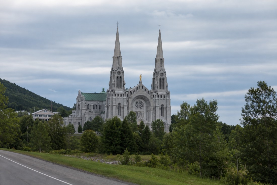 Basilica of Sainte-Anne-de-Beaupré seen from Route 138, the middle stop on the eastern loop from Quebec City