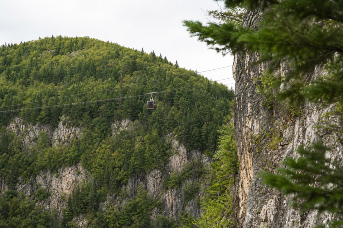 Air Canyon cable ride crossing 90 metres above the gorge at Canyon Sainte-Anne near Beaupré