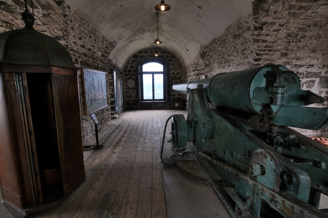 Stone casemate interior housing the Royal 22e Regiment Museum at the entrance to the Citadelle of Quebec
