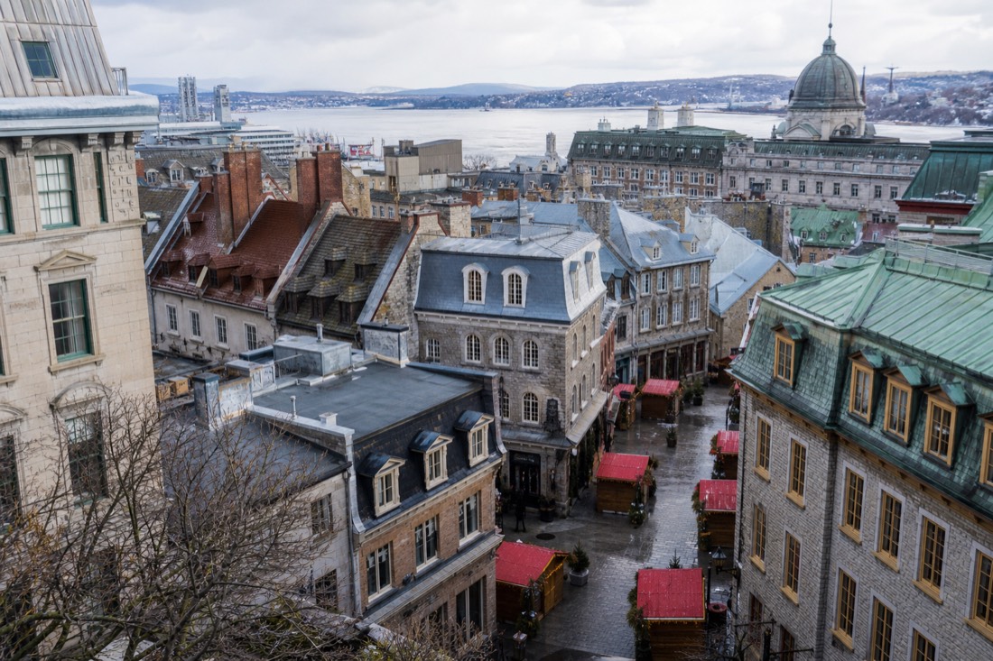 Map-like view of Old Quebec streets between Place d'Youville and Place d'Armes during the German Christmas Market